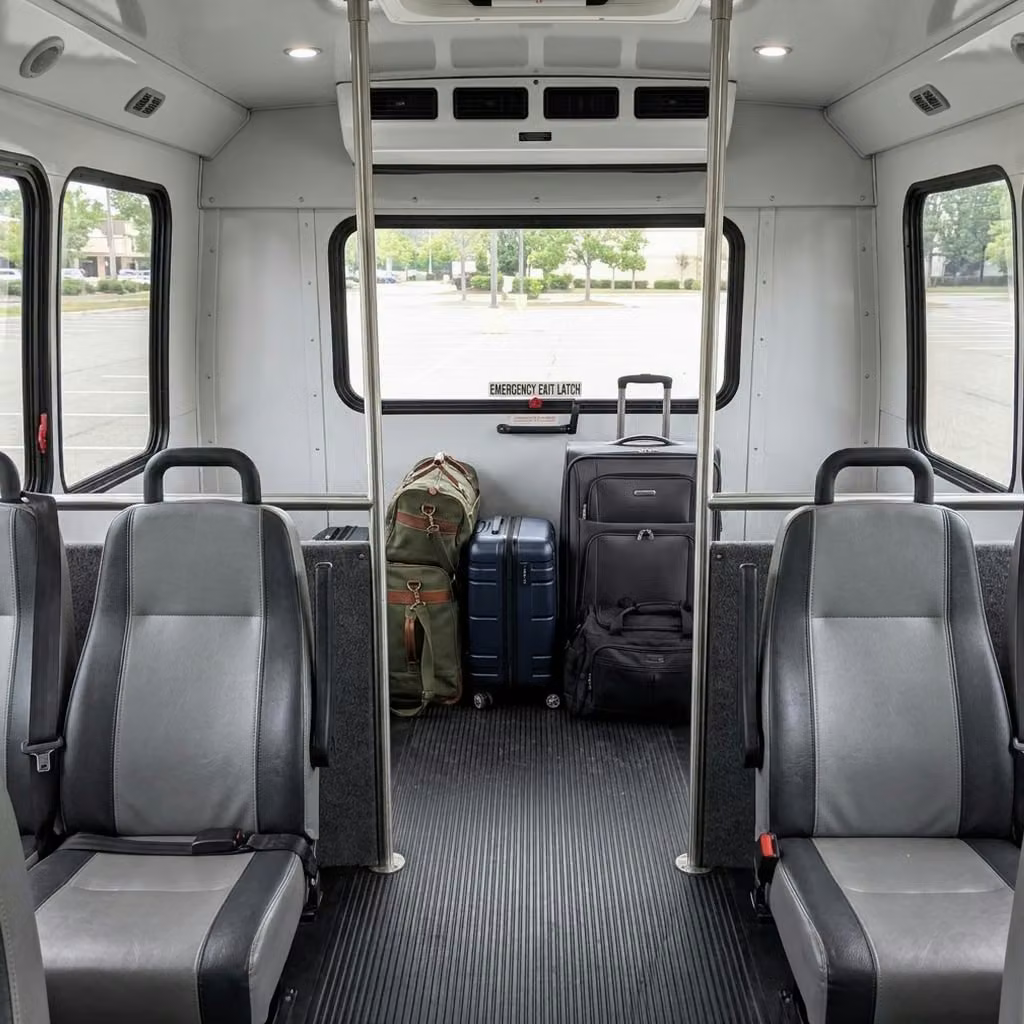 greenwood 28 passenger minibus luggage area