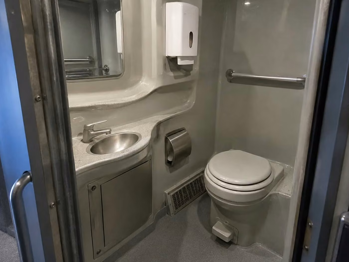 greenwood 56 passenger charter bus onboard restroom
