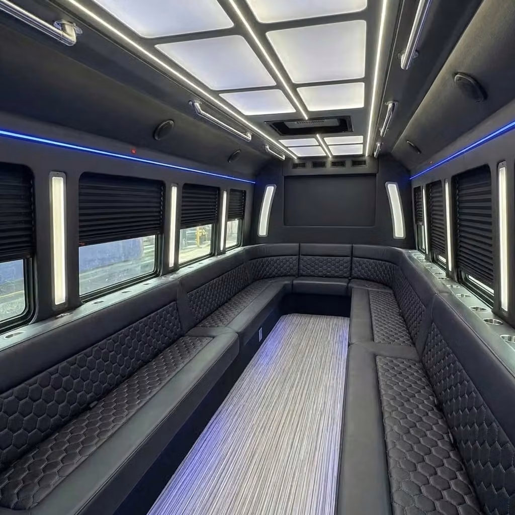 greenwood party bus wraparound seating