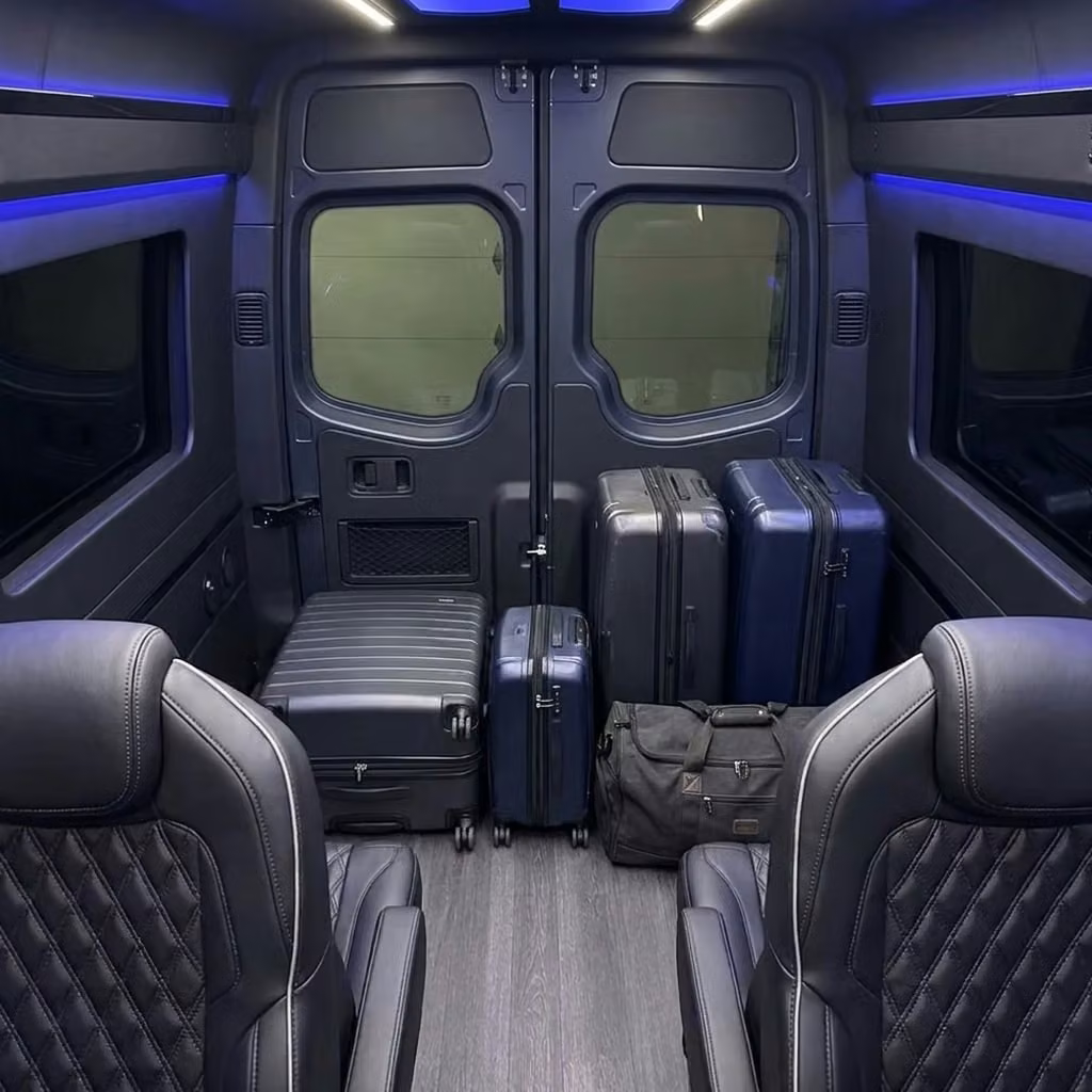 greenwood sprinter van rental with driver luggage area