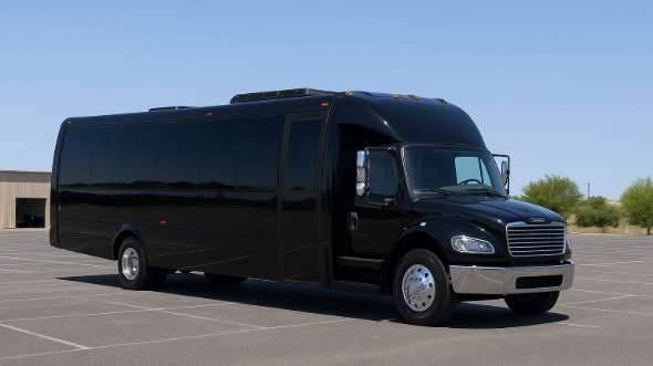 Exterior of Charter Bus Company Greenwood's 30 Passenger Minibus in Greenwood