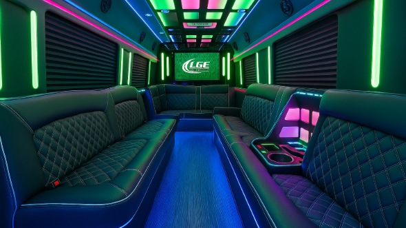 Interior of Charter Bus Company Greenwood's Party Bus in Greenwood