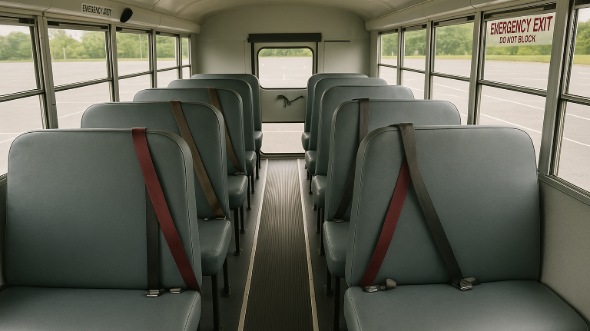 Interior of Charter Bus Company Greenwood's School Bus in Greenwood