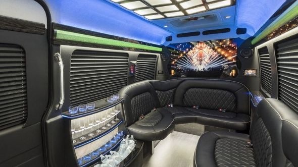 Interior of Charter Bus Company Greenwood's Sprinter Limo in Greenwood